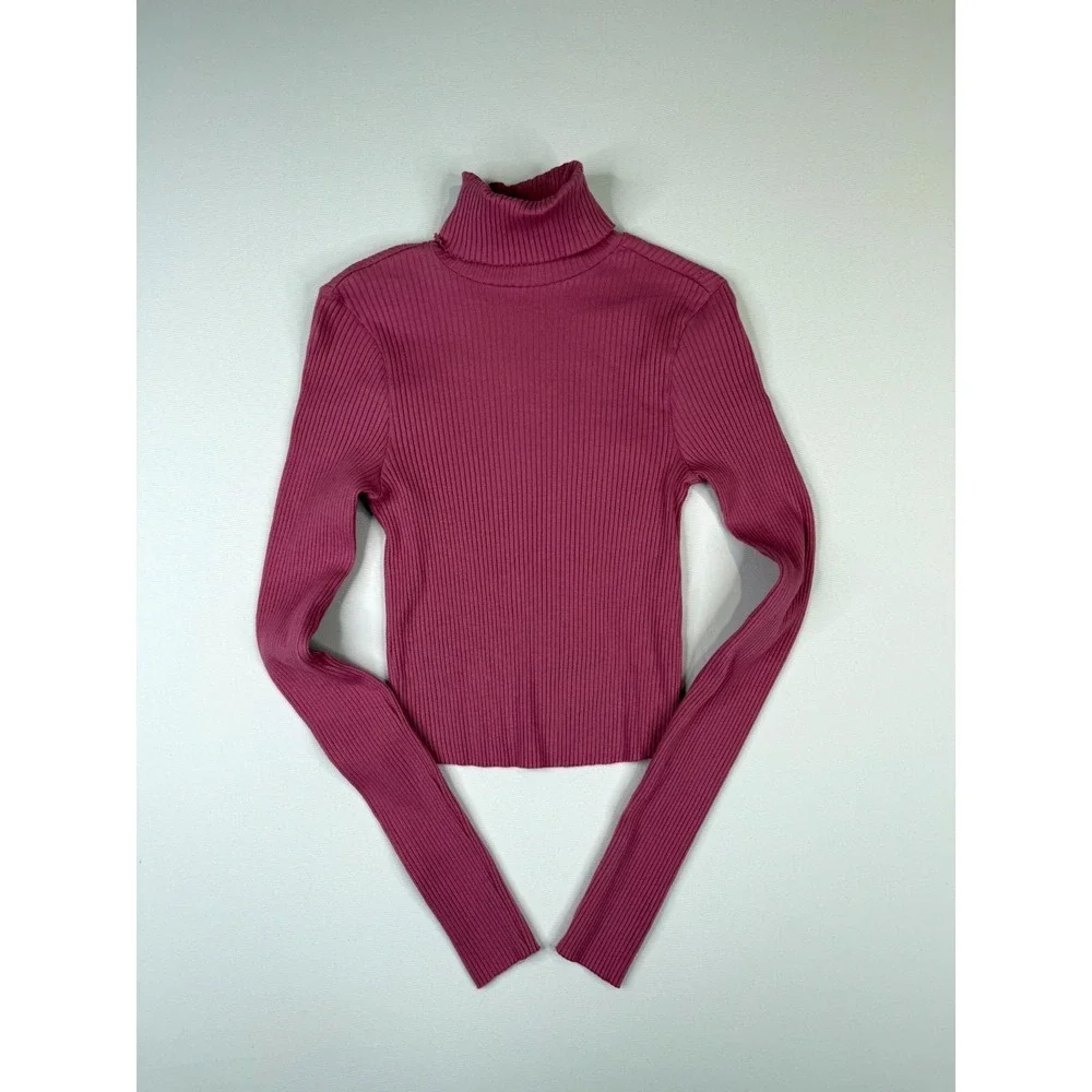 Asos Design Sweater Womens 6 Pink Tight Knit Ribbed Turtleneck Streetwear Winter